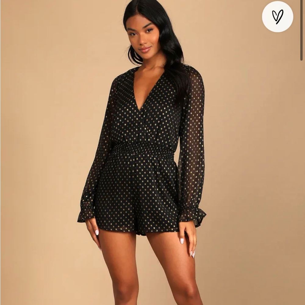 NWT Called For a Toast Black and Gold Dot Long Sleeve Romper